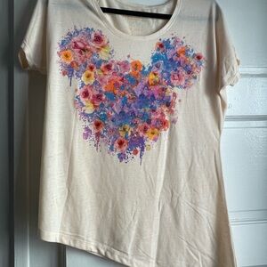 Disney Cream Tee with Floral Mickey Design